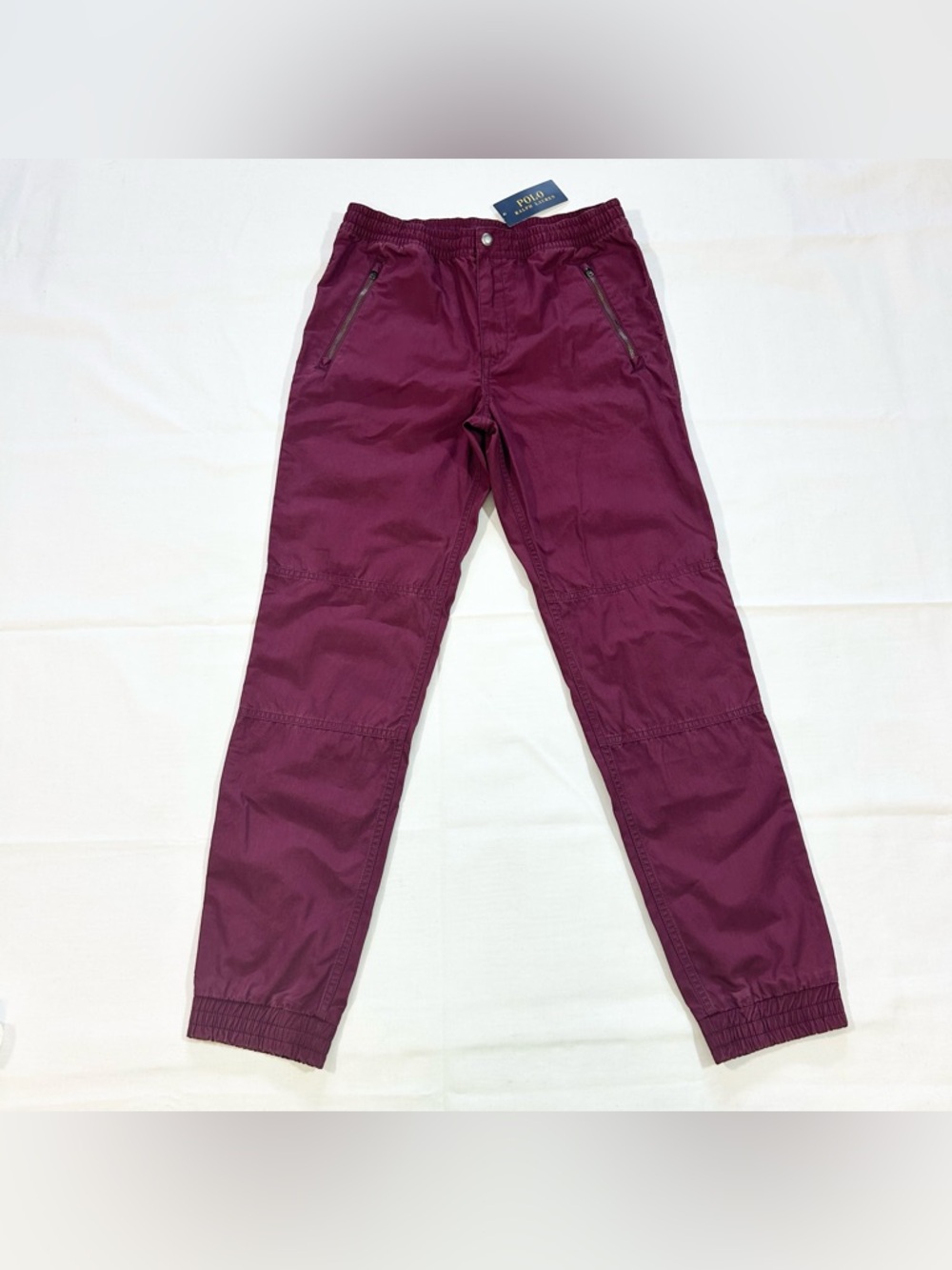 NWT Polo Ralph Lauren Boys Large 14-16 Canvas Joggers Zipper Pockets Burgundy